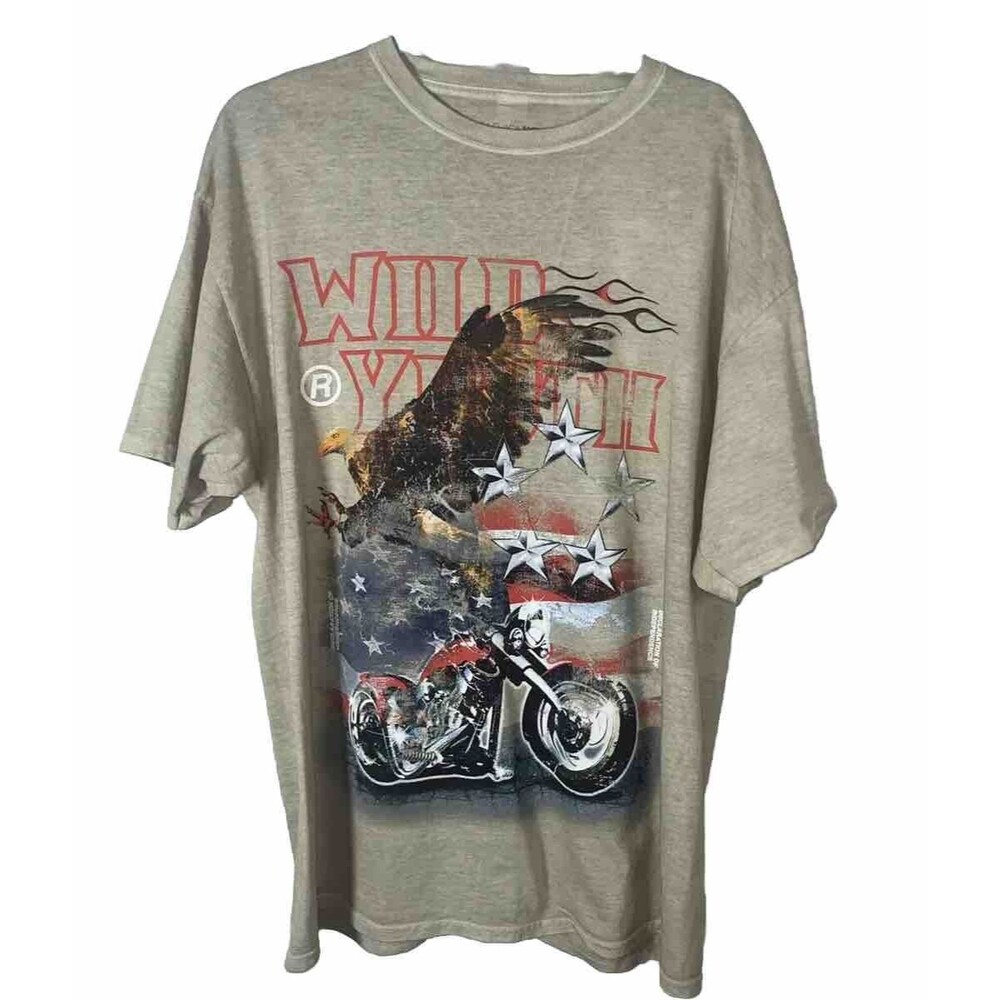 Fashion Nova Men Graphic Beige T-shirt Size M USA Independence Eagle